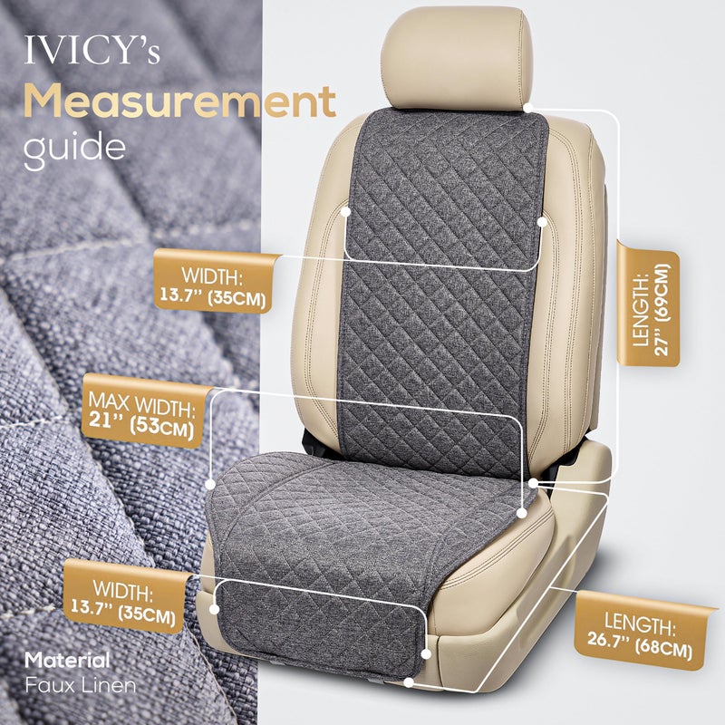 IVICY Linen Car Seat Cover for Cars - Non-Slip Soft & Breathable - Front Car Seat Protector Covers Universal Fits Most Automotive  Vans  SUVs  Trucks - 1 Unit - Gray - Image 5
